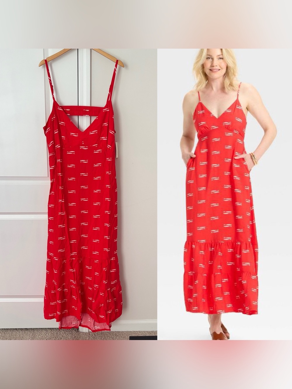 A New Day Women's Red Open Back Maxi Dress in White  fish print size 2X